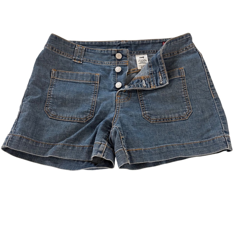 VTG Y2K Levi's Patch Pocket Denim Shorts Women 8/10 Blue Button Fly